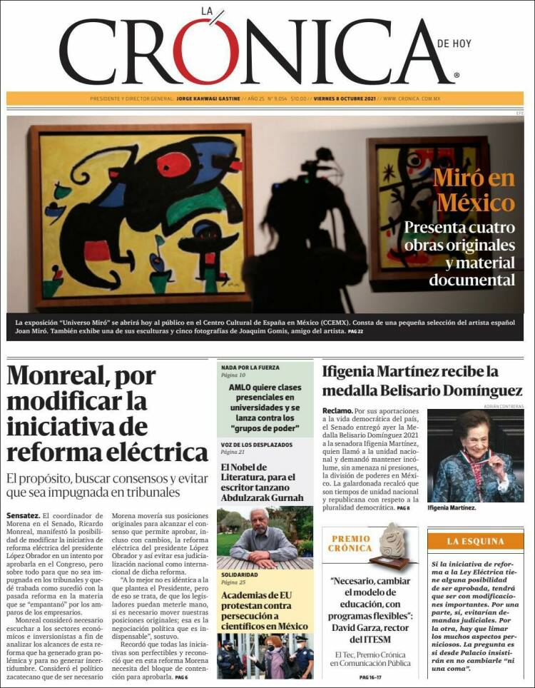 Portada de La Crónica de Hoy (México)