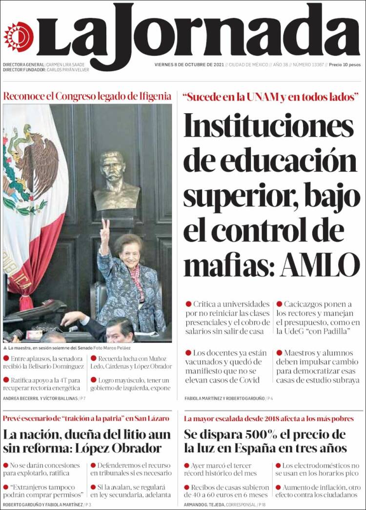 Portada de La Jornada (México)