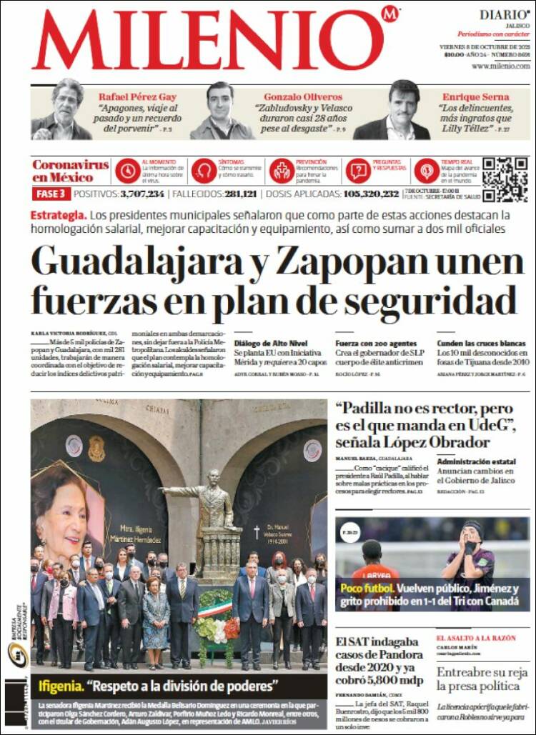 Portada de Milenio - Jalisco (México)