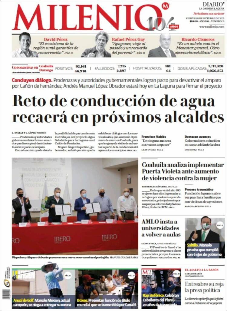 Portada de Milenio - Laguna (México)