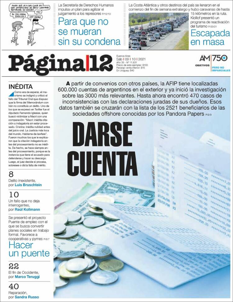 Portada de Página/12 (Argentina)