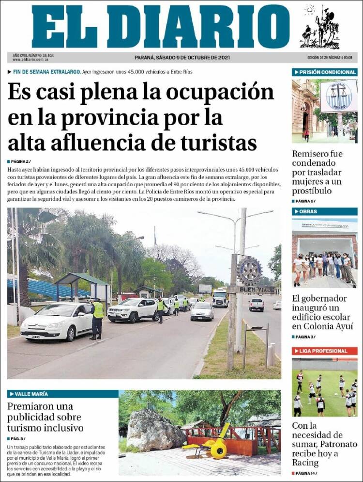 Portada de El Diario de Paraná (Argentina)