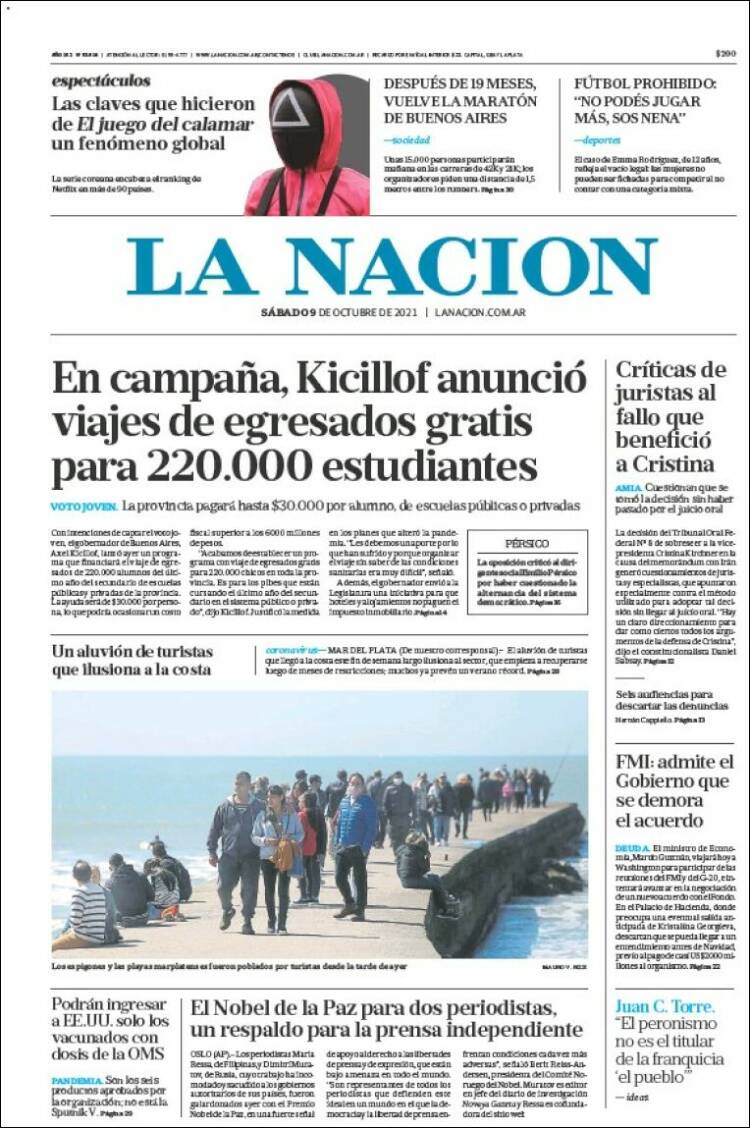 Portada de La Nación (Argentina)