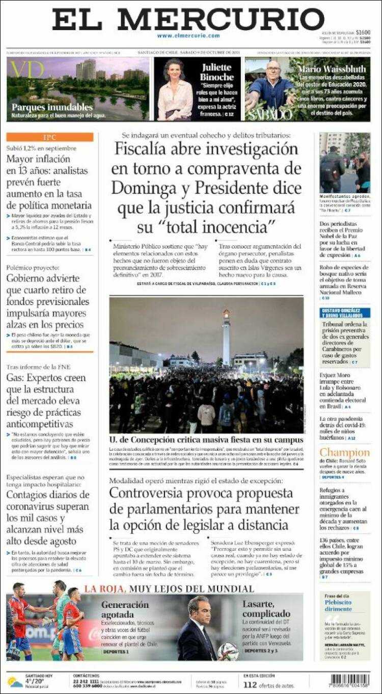 Portada de El Mercurio (Chile)