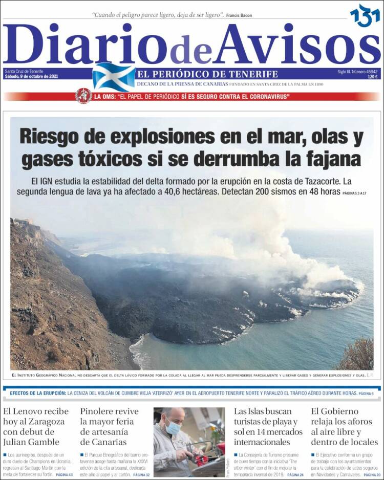 Portada de Diarios de Avisos (España)