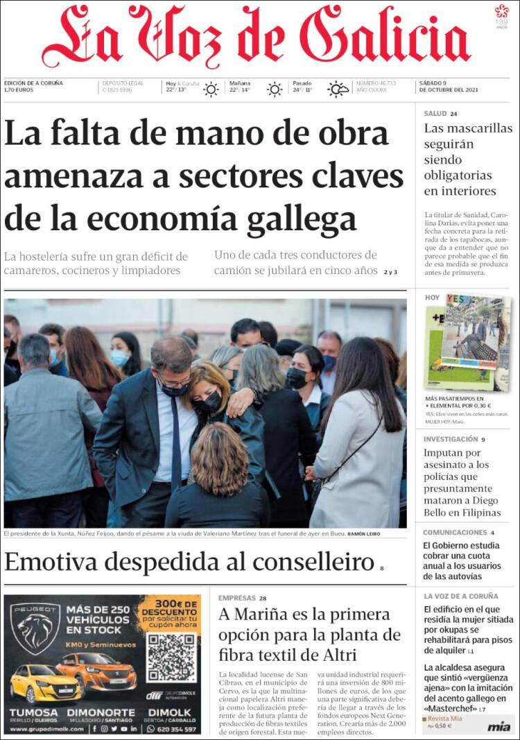 Portada de La Voz de Galicia (España)