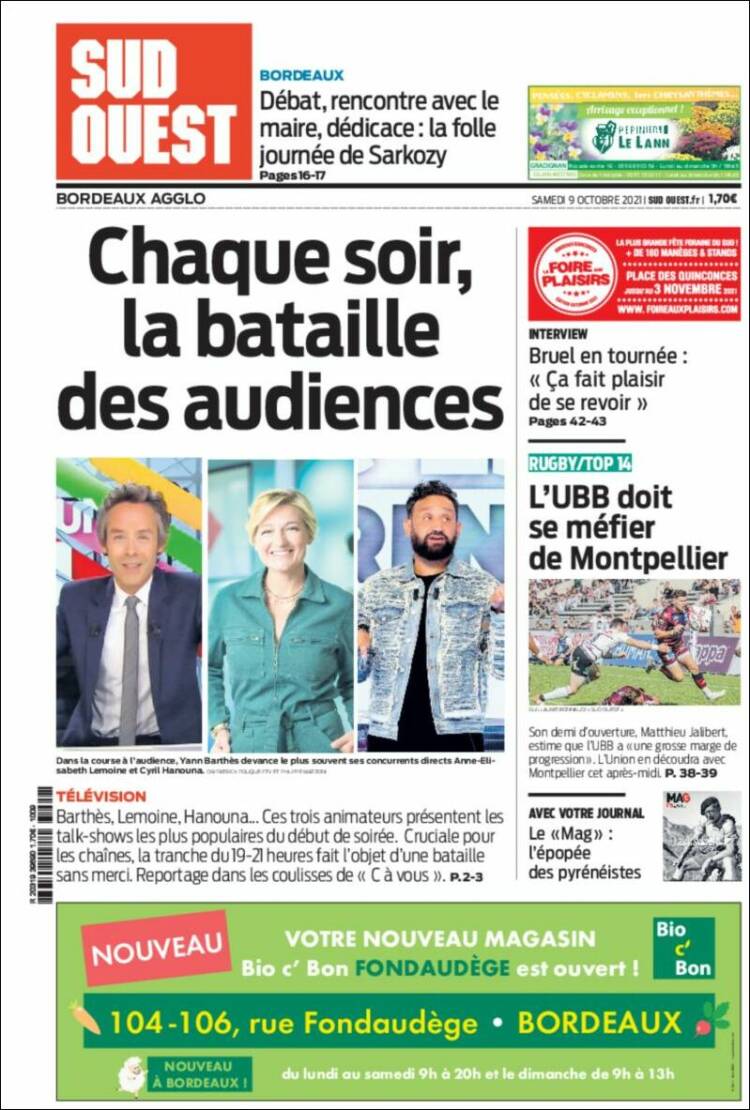 Portada de Sud Ouest (Francia)