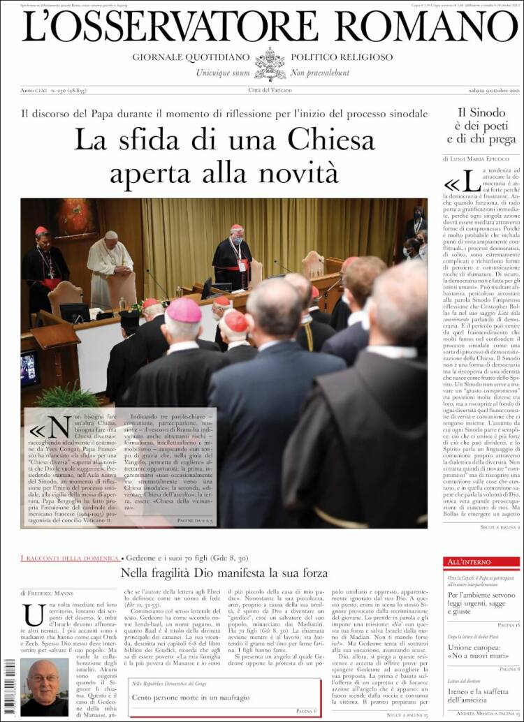 Portada de L'Osservatore Romano (Italia)