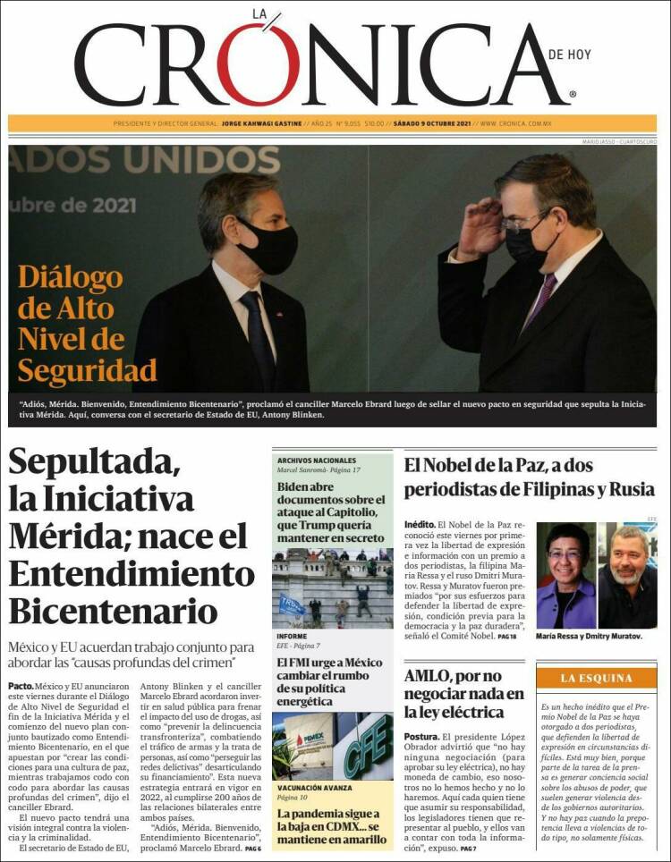Portada de La Crónica de Hoy (M&eacute;xico)