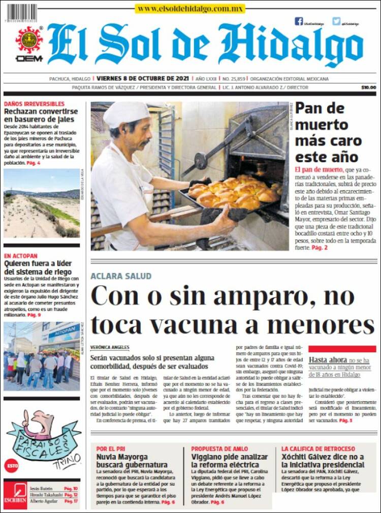 Portada de El Sol de Hidalgo (M&eacute;xico)