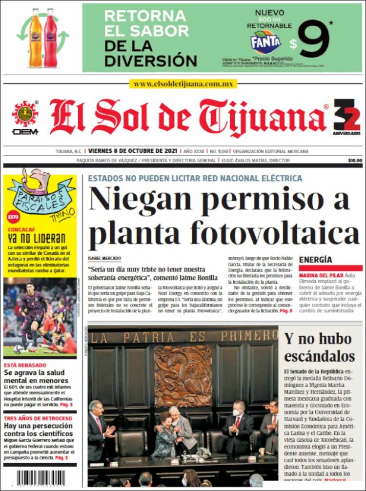 Portada de El Sol de Tijuana (M&eacute;xico)