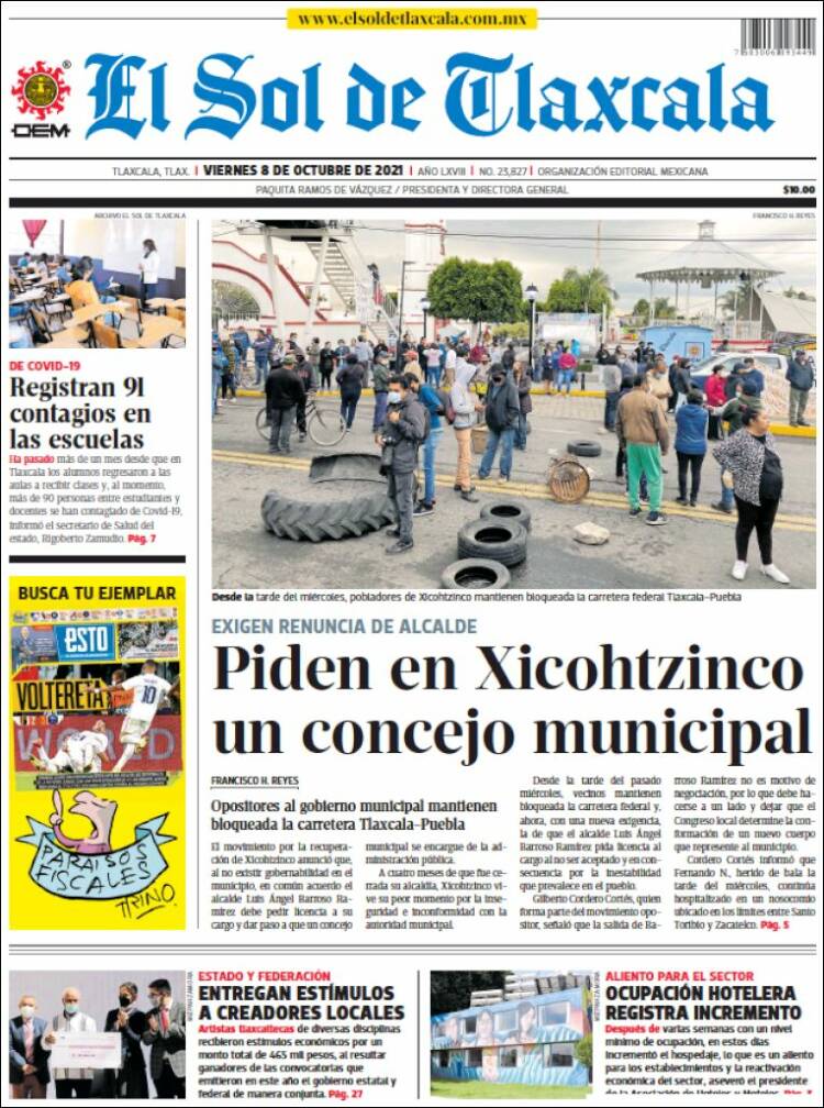 Portada de El Sol de Tlaxcala (M&eacute;xico)