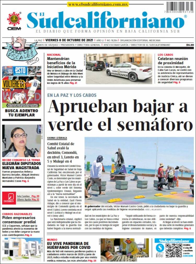 Portada de El Sudcaliforniano (M&eacute;xico)