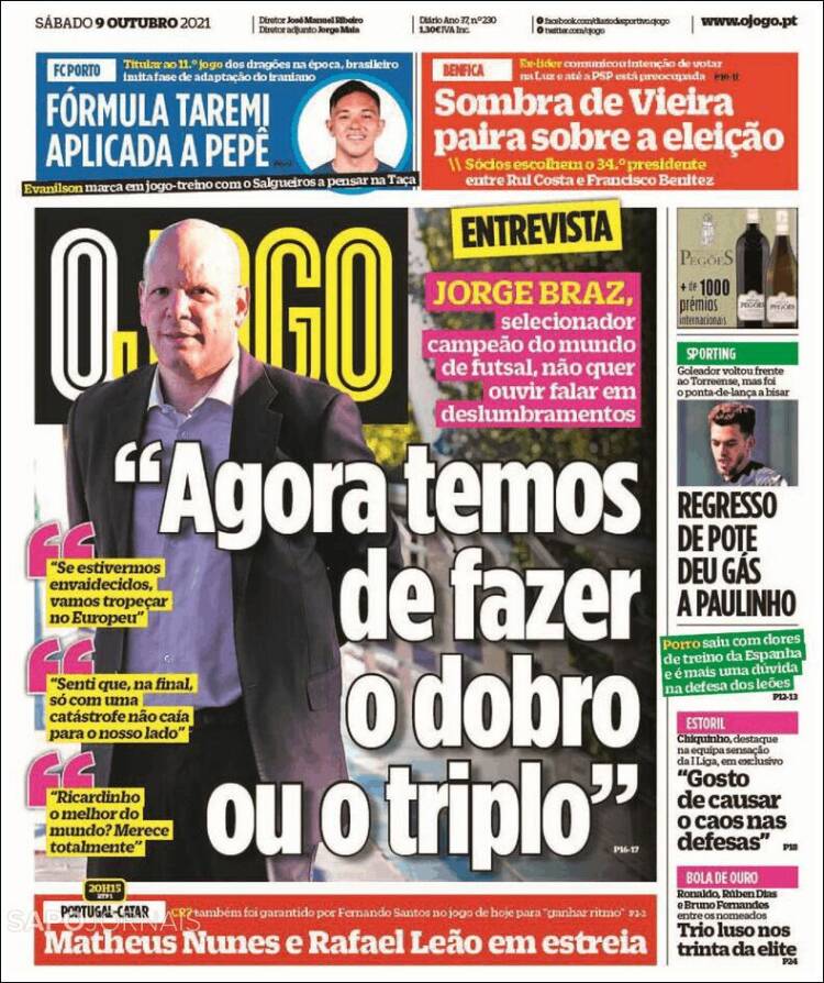 Portada de O Jogo (Portugal)