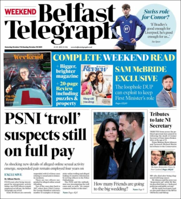 Portada de Belfast Telegraph (Reino Unido)
