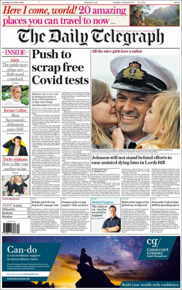 Portada de Daily Telegraph (Reino Unido)
