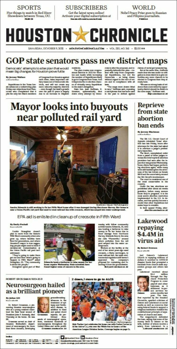 Portada de Houston Chronicle (USA)