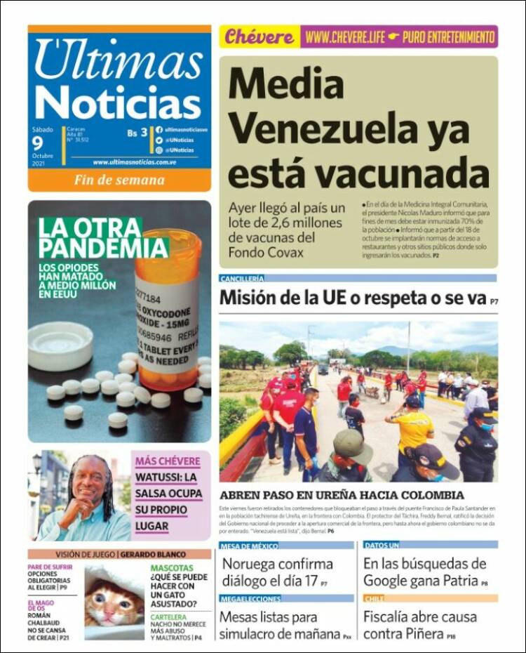 Portada de Últimas Noticias (Venezuela)