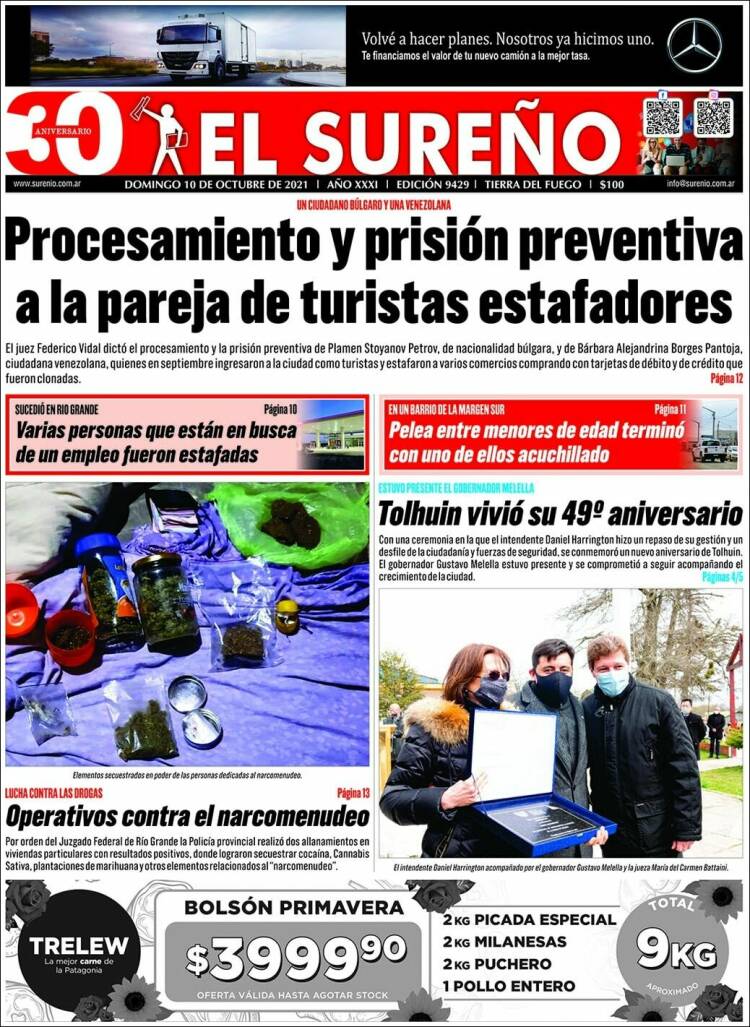 Portada de Diario El Sureño (Argentina)