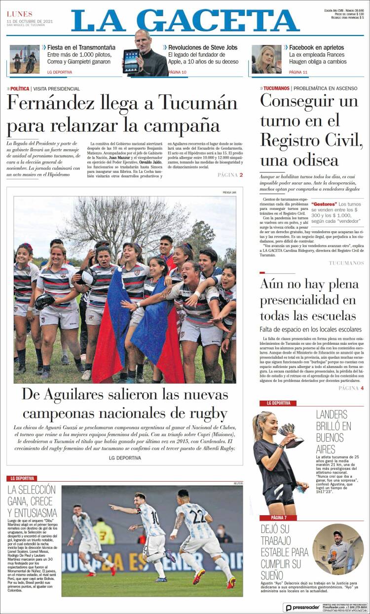 Portada de La Gaceta (Argentina)