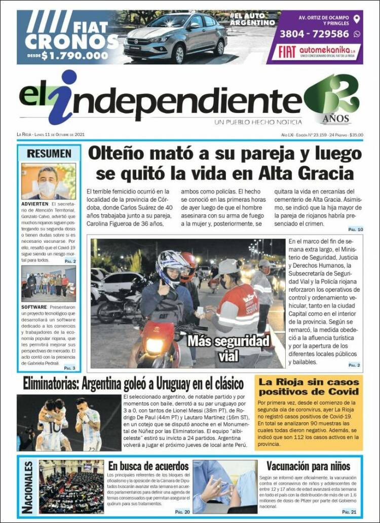 Portada de El Independiente (Argentina)