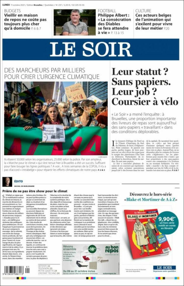 Portada de Le Soir (B&eacute;lgica)