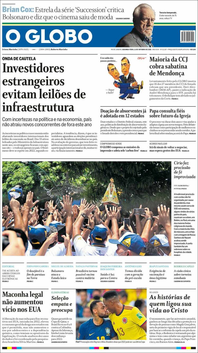 Portada de O Globo (Brasil)