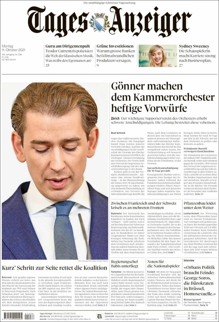 Portada de Tages-Anzeiger (Suiza)
