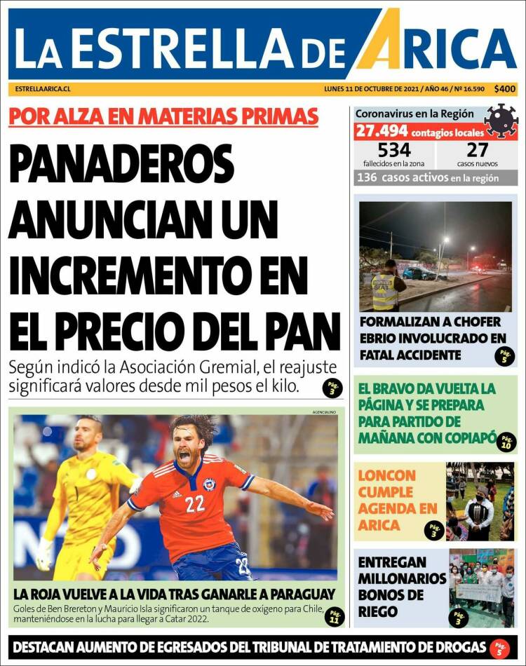 Portada de La Estrella de Arica (Chile)