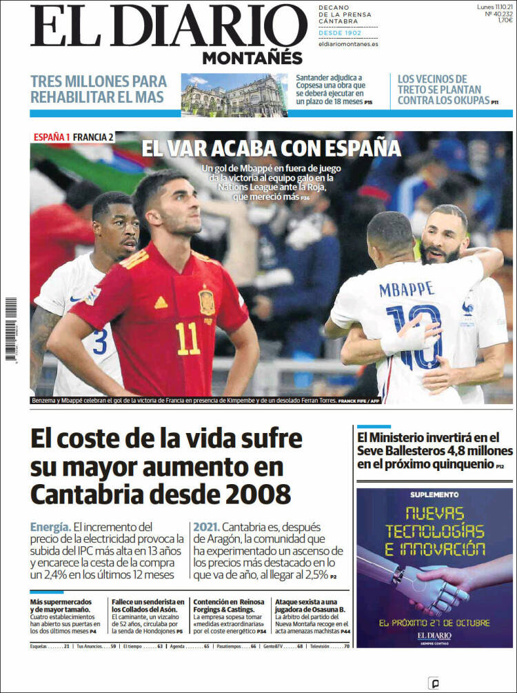 Portada de El Diario Montañés (España)