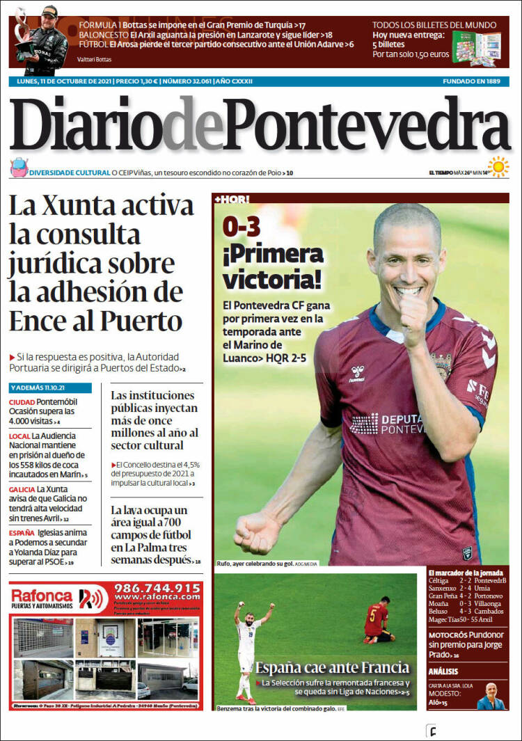 Portada de Diario de Pontevedra (España)