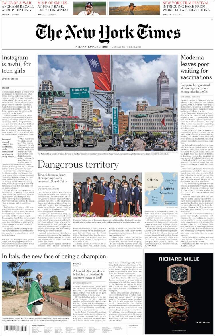 Portada de International New York Times (Europa)