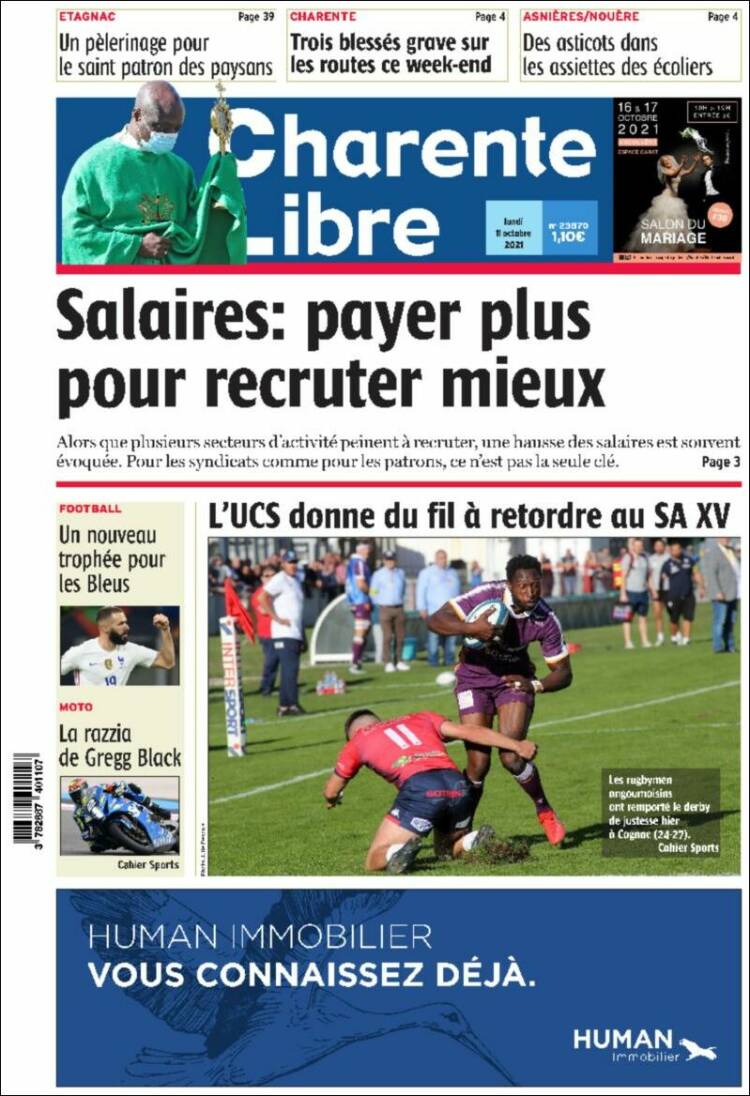 Portada de Charente Libre (Francia)