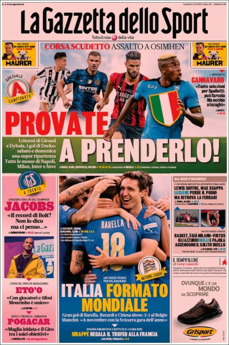 Portada de La Gazzetta dello Sport (Italia)