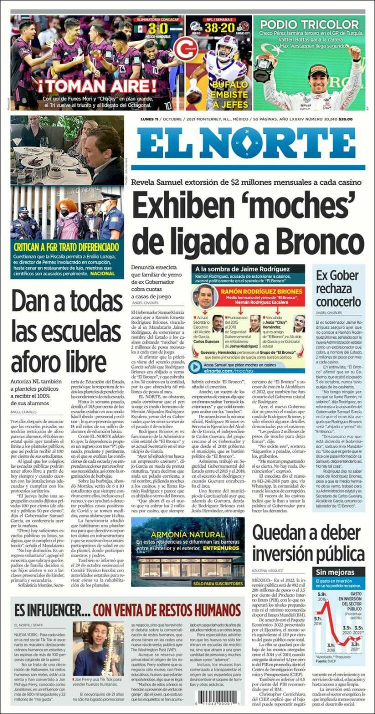 Portada de El Norte (M&eacute;xico)