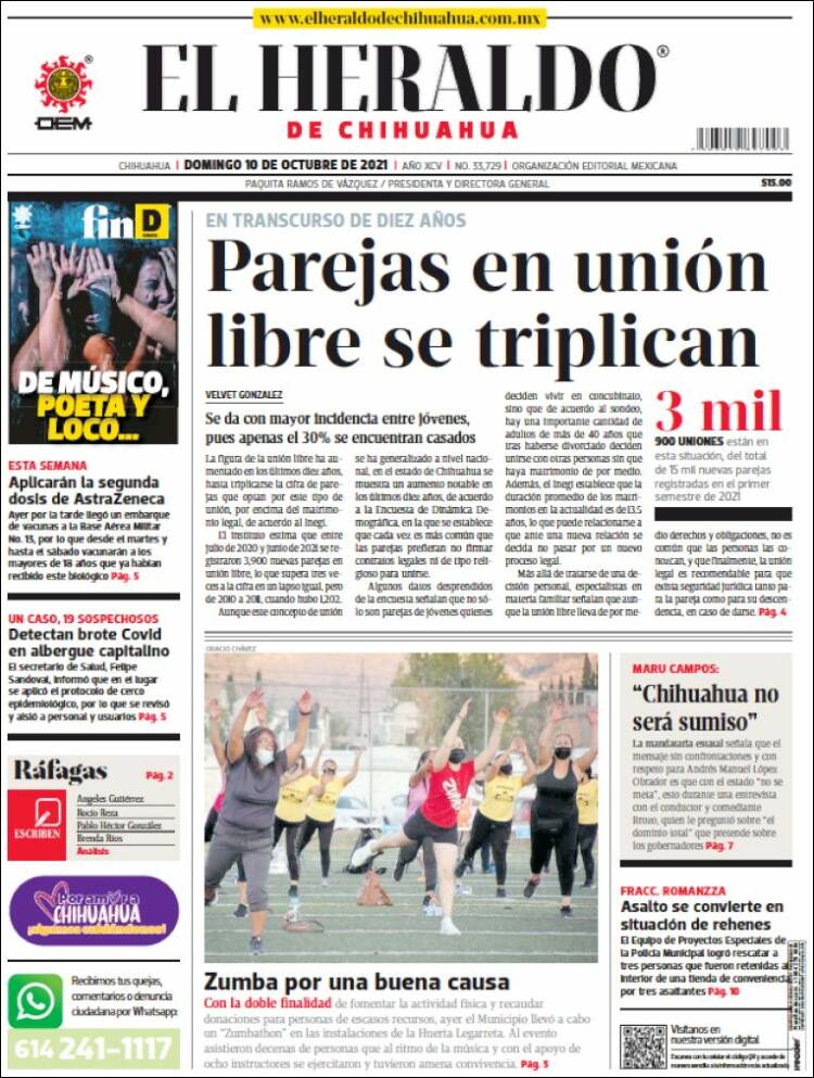 Portada de El Heraldo de Chihuahua (M&eacute;xico)