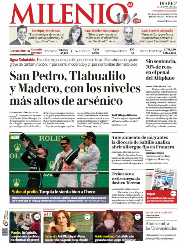 Portada de Milenio - Laguna (M&eacute;xico)