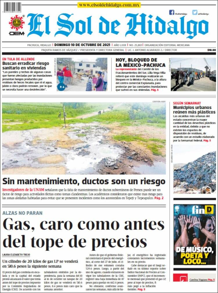 Portada de El Sol de Hidalgo (M&eacute;xico)