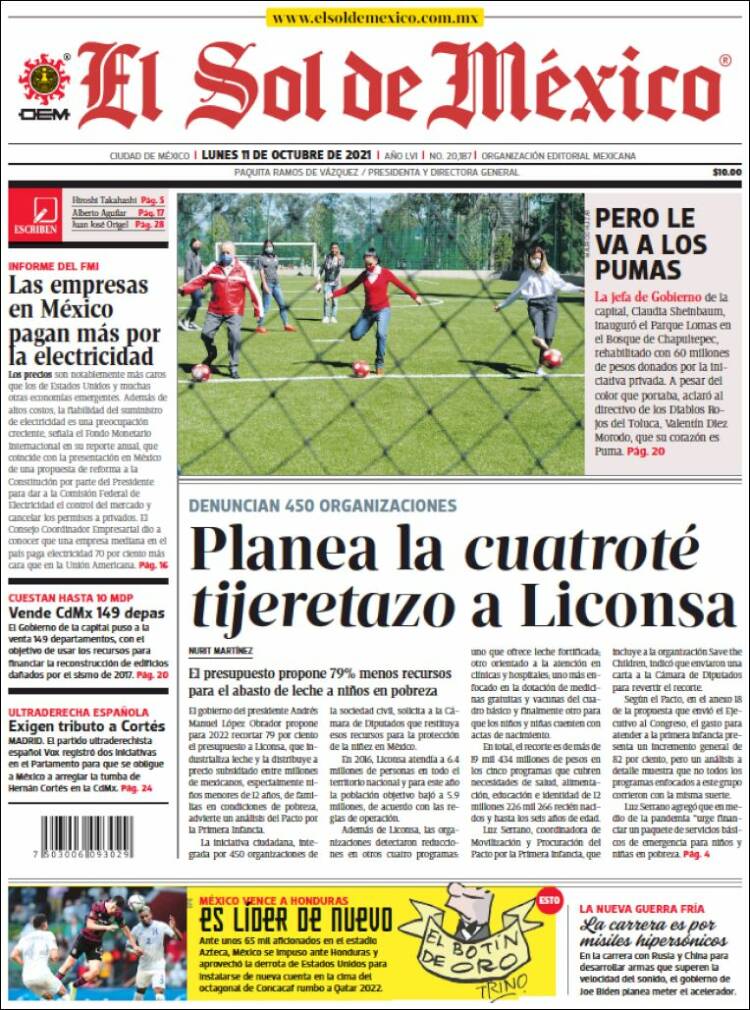 Portada de El Sol de México (M&eacute;xico)