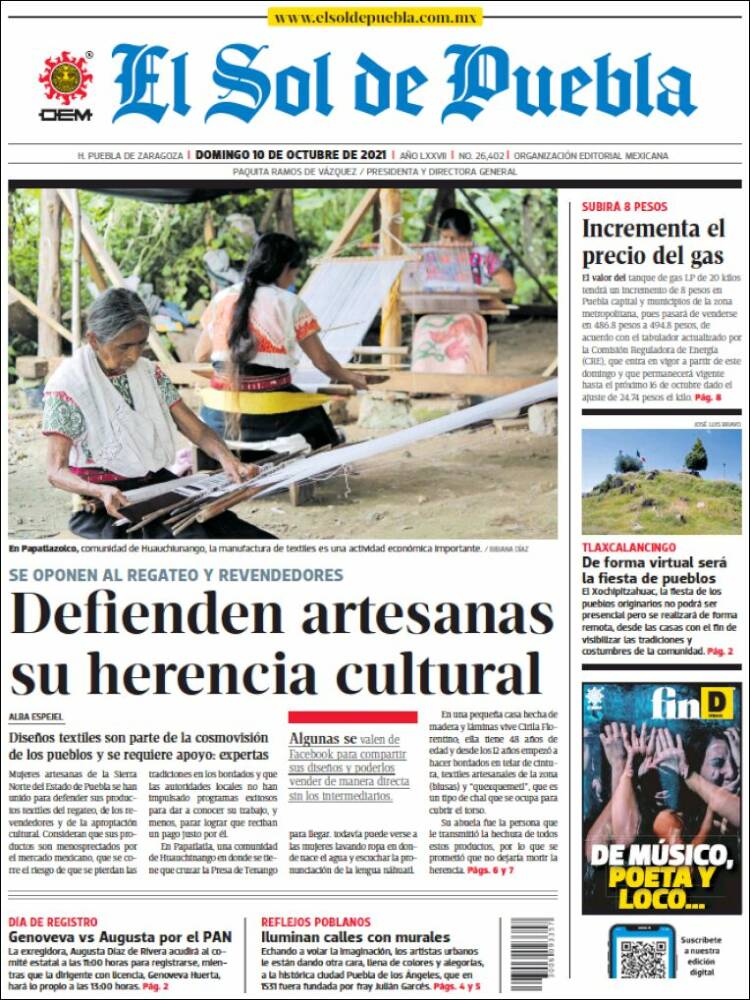 Portada de El Sol de Puebla (M&eacute;xico)