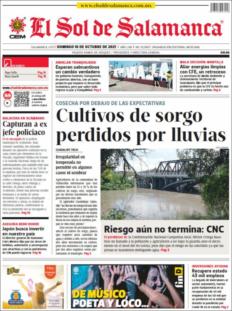 Portada de El Sol de Salamanca (M&eacute;xico)