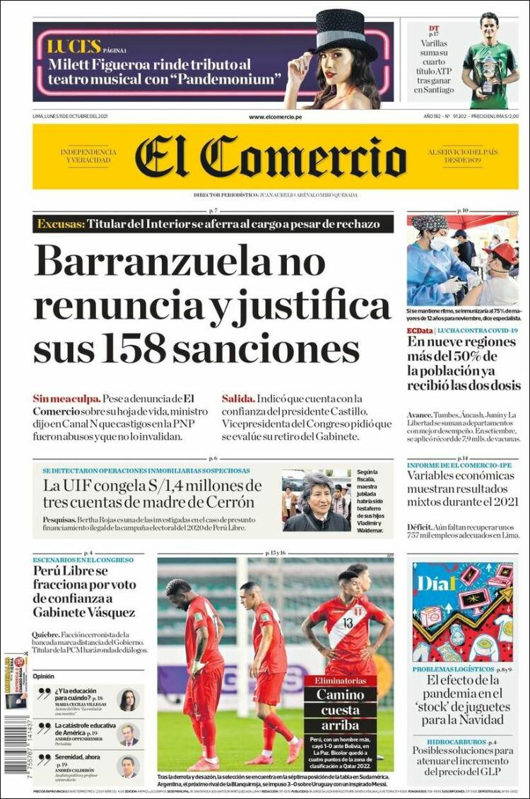 Portada de El Comercio (Perú)