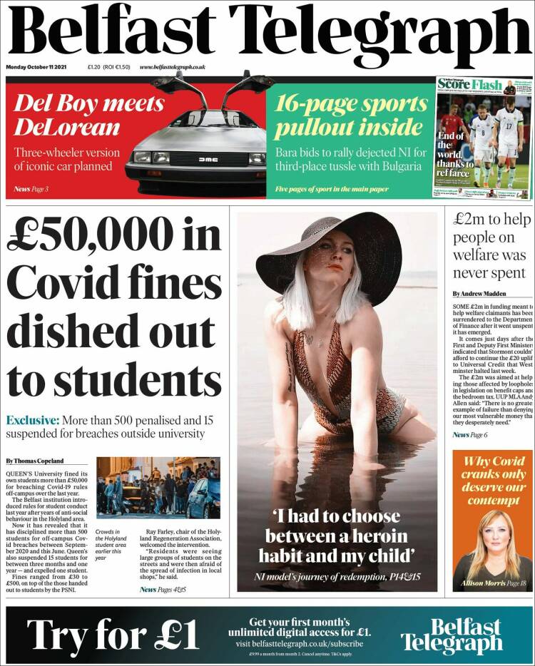 Portada de Belfast Telegraph (Reino Unido)