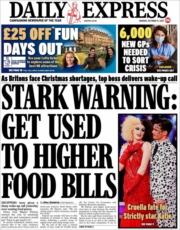 Portada de Daily Express (Reino Unido)