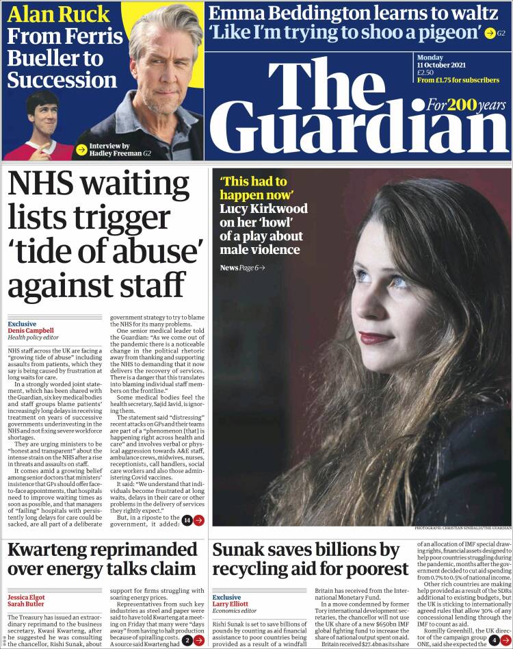 Portada de The Guardian (Reino Unido)