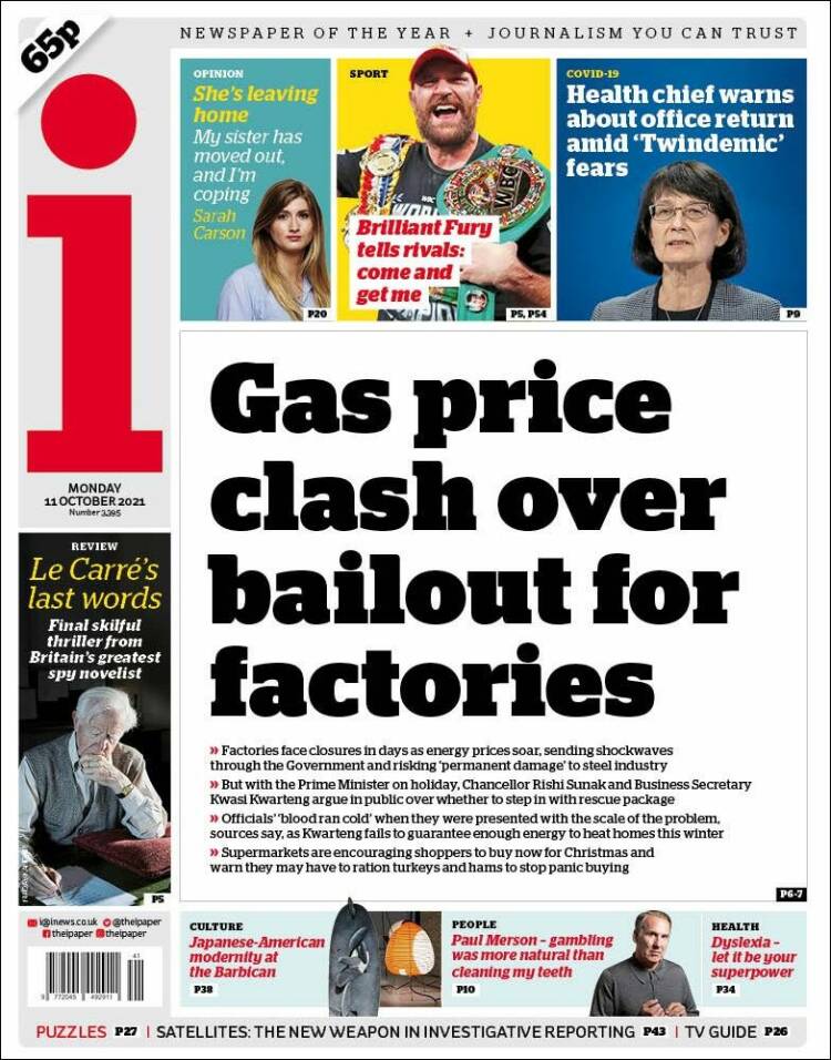 Portada de The i (Reino Unido)