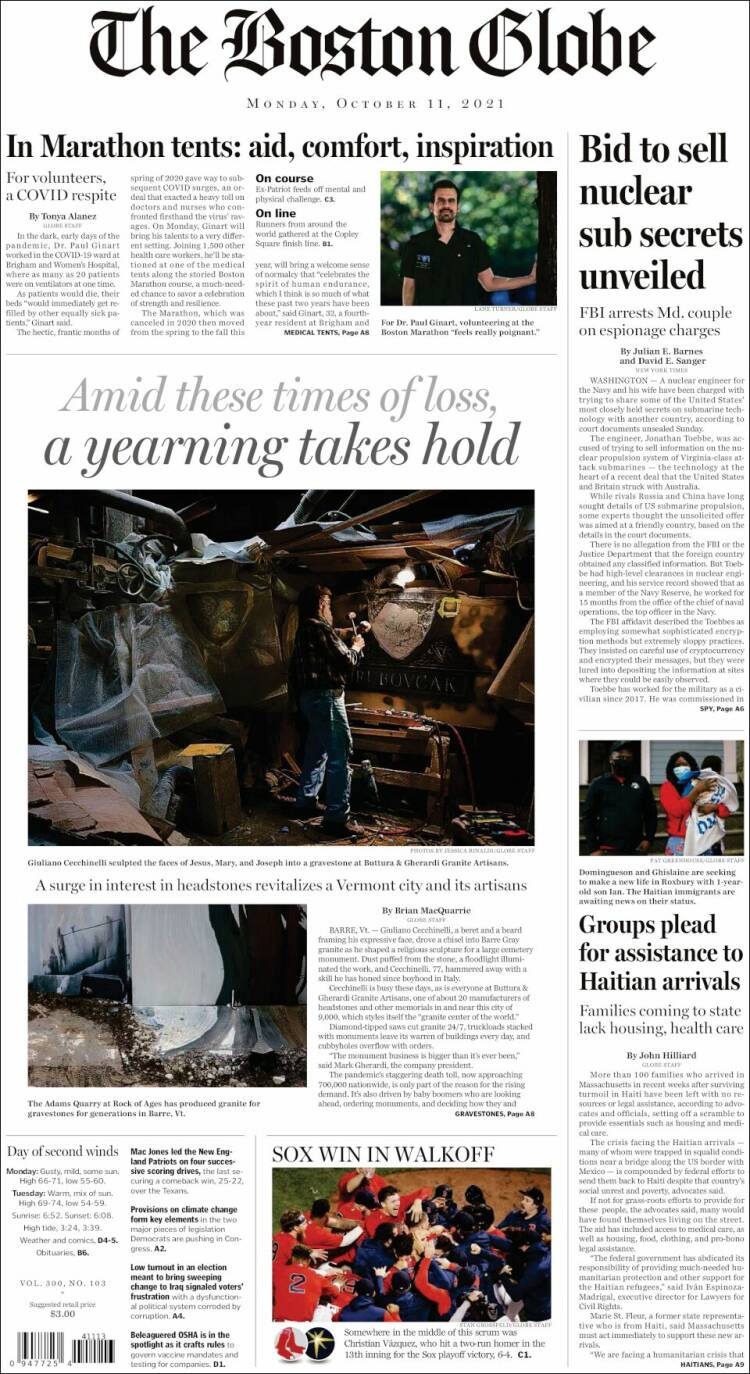 Portada de Boston Globe (USA)