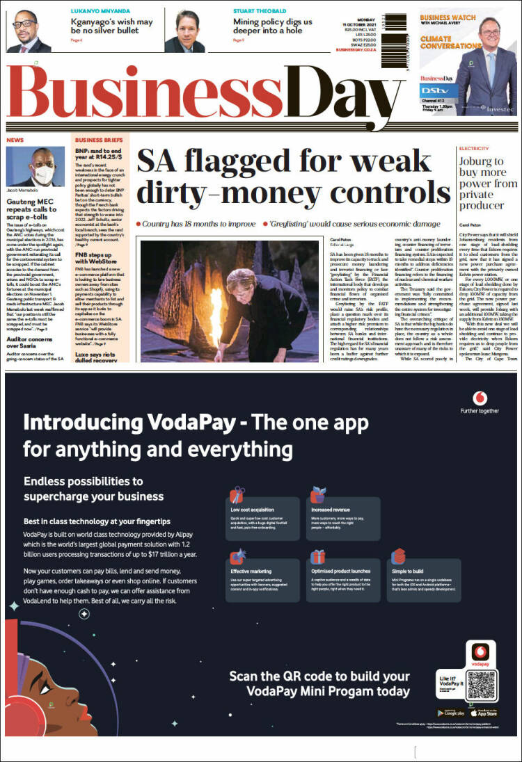 Portada de Business Day (Sud&aacute;frica)