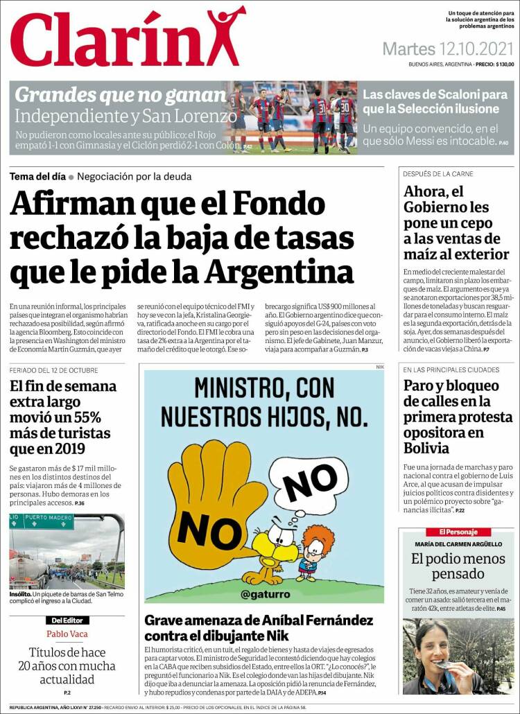 Portada de Clarín (Argentina)