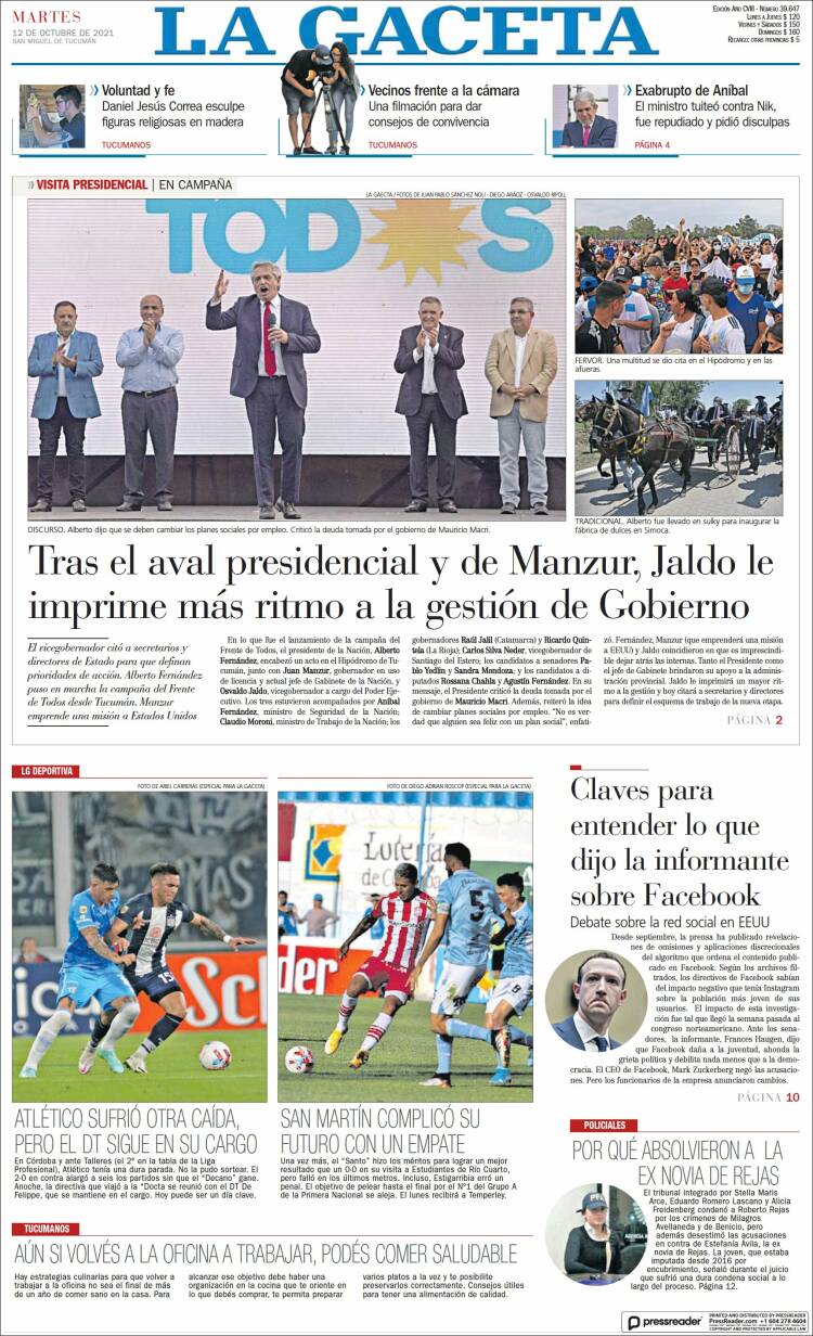 Portada de La Gaceta (Argentina)